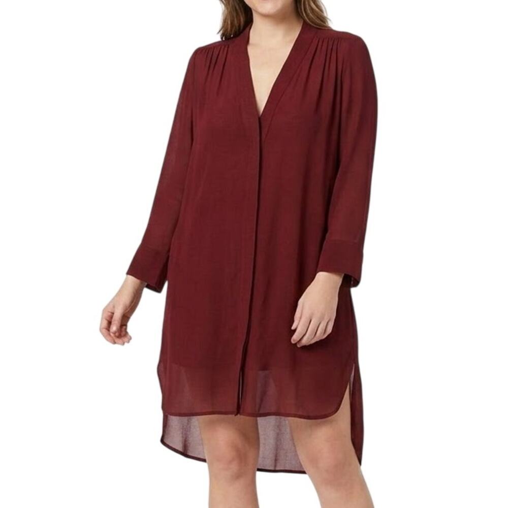 Isabel Marant Maroon Red Burgundy Long Sleeve V-Neck Split Hem Tunic Dress sz M
